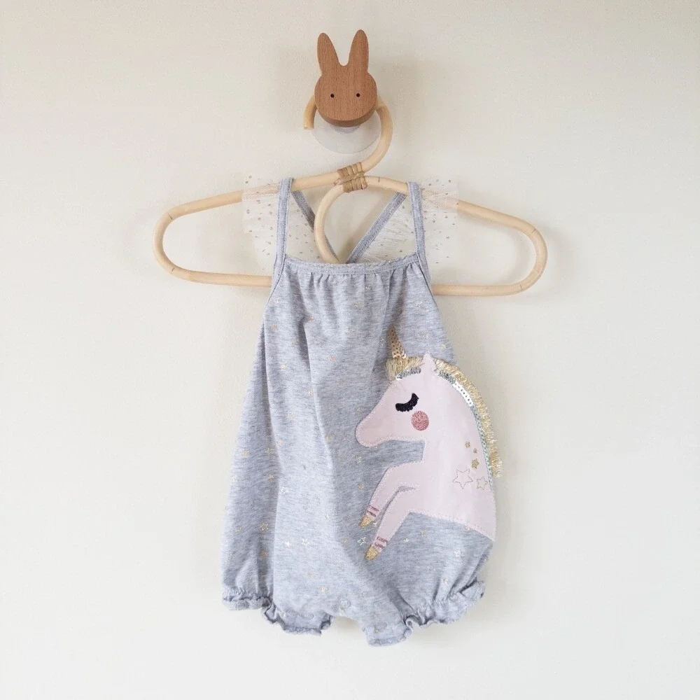 Mud Pie Baby Girl 0-3m Unicorn‎ Bubble Romper Gold Tulle Summer